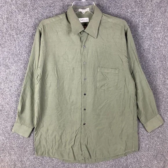 Van Heusen Button Up Shirt Mens Large Super Silk Green Long